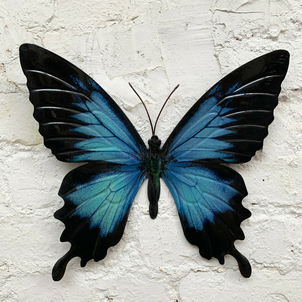 Blaue und schwarze Schmetterlings-Wandkunst aus Metall