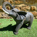 Graue Glückselefant-Gartenskulptur, groß, 42 cm