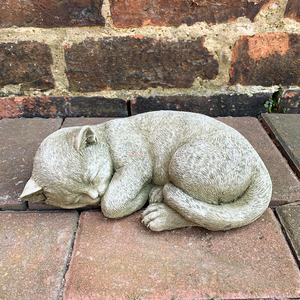 Stone Sleeping Cat Garden Sculpture