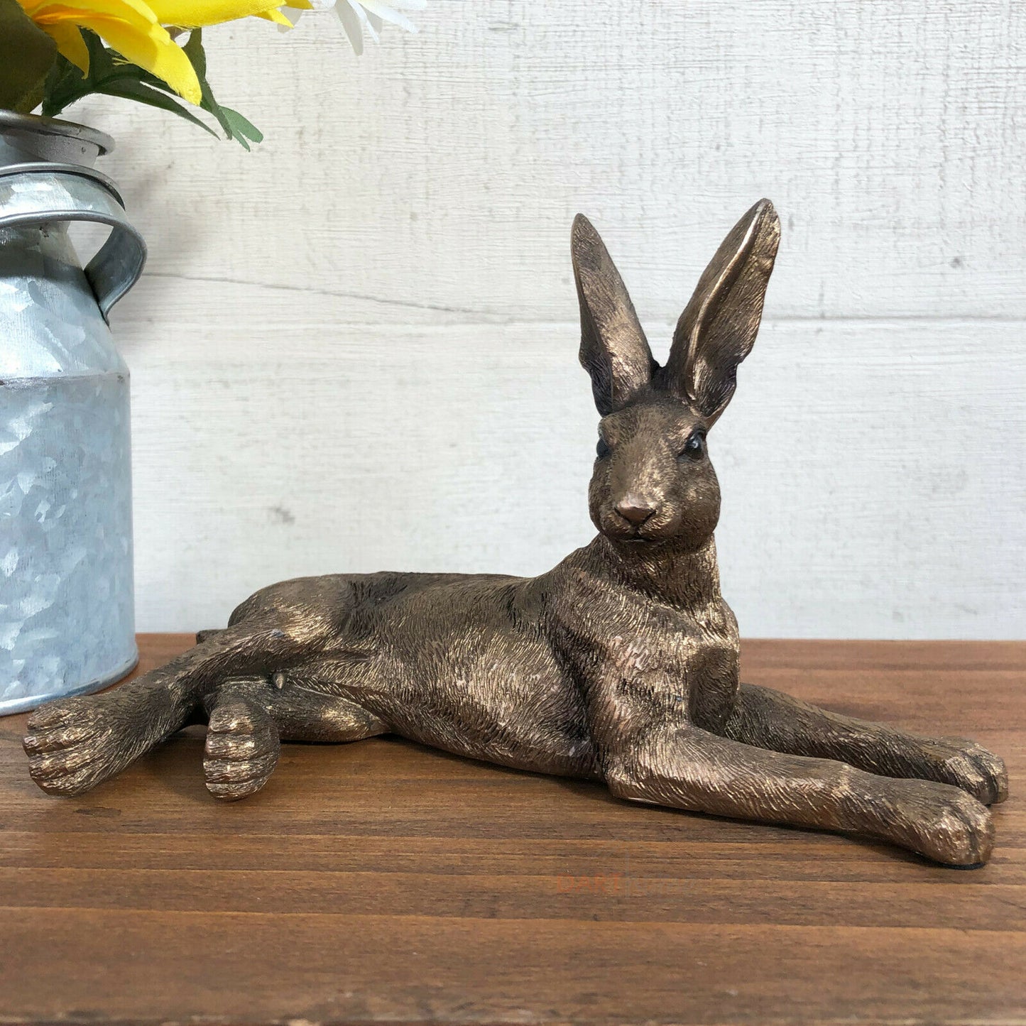 Resin Bronze Lying Hare Sculpture 16cm
