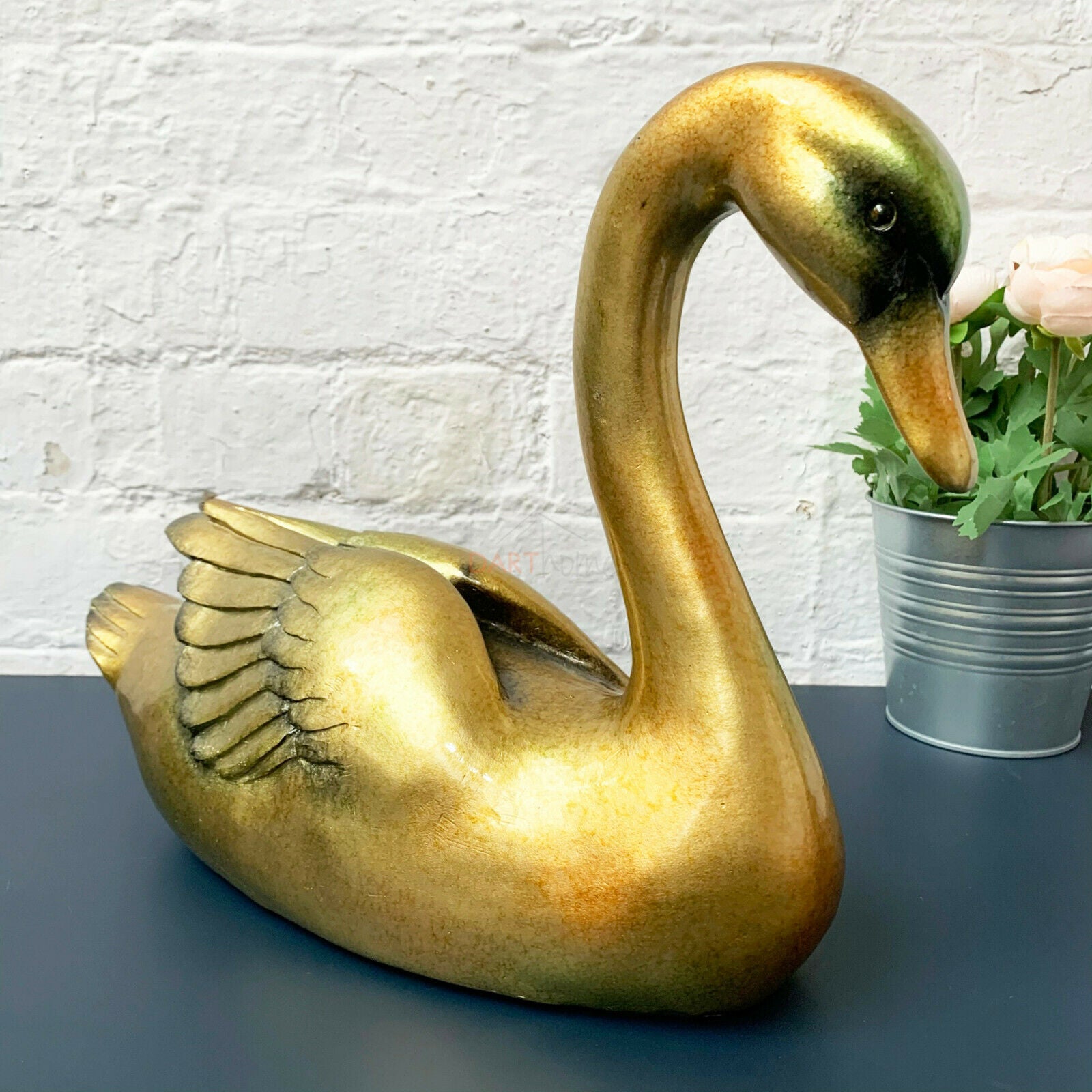 Schwanenfigur aus glänzendem Goldharz, groß, 40 cm, AUSVERKAUF