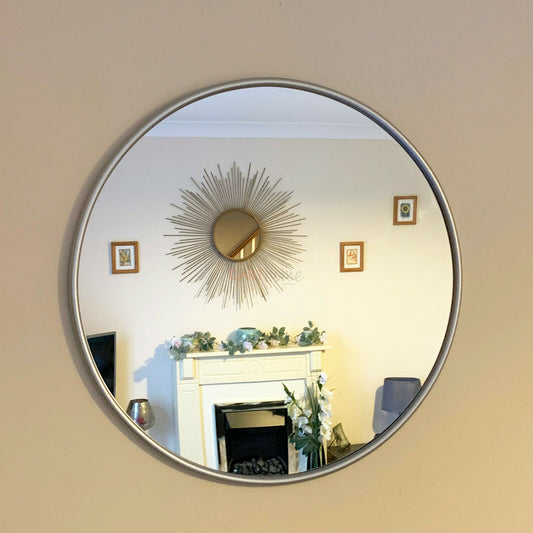 Round Silver Frame Wall Mirror 50cm