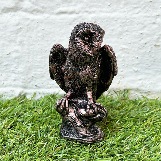 Bronze Resin Miniature Perched Owl Figurine 10cm CLEARANCE