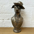 Distressed Bronze Resin Dressed Dog Bust Statue 31cm