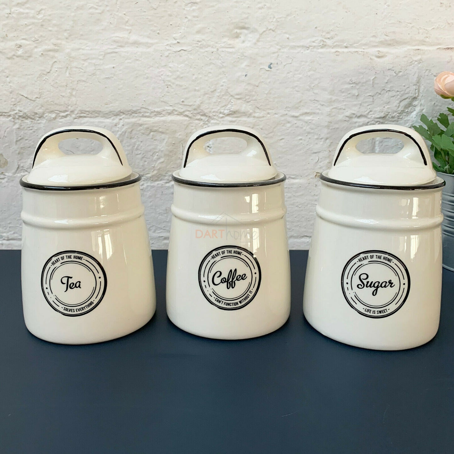 S/3 White Tea Coffee Sugar Ceramic Kitchen Storage Jars