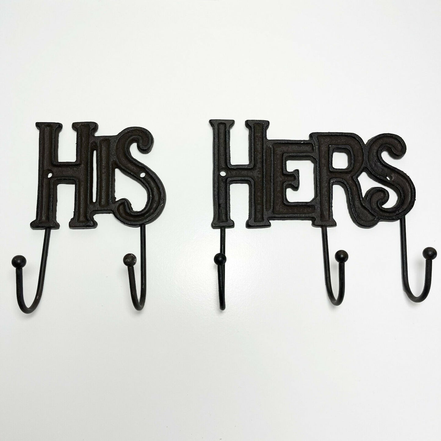 Cast Iron His & Her 5x Wall Coat Hooks Set CLEARANCE