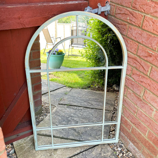 Verdigris Green Gothic Arched Garden Mirror