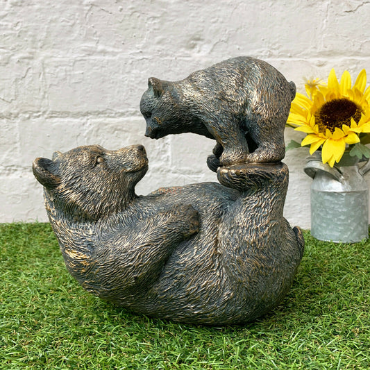 Resin Playful Bear & Cub Garden Ornament
