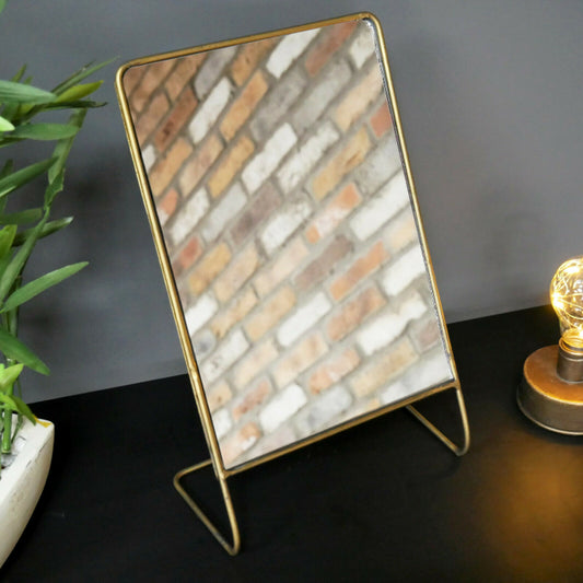 Stehender Badezimmer-Kosmetikspiegel aus goldenem Metall, 33 cm