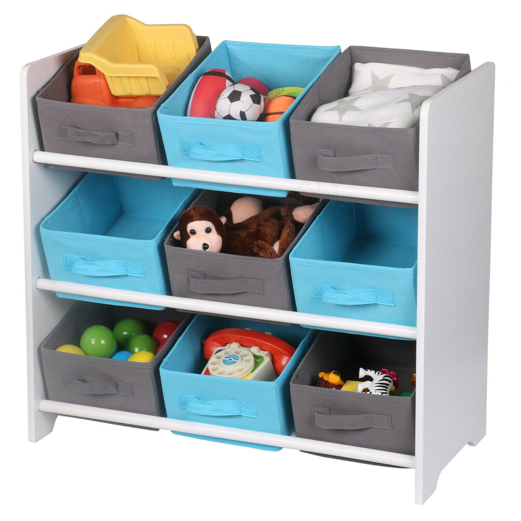 Childrens Blue 9 Open Drawer Storage Unit