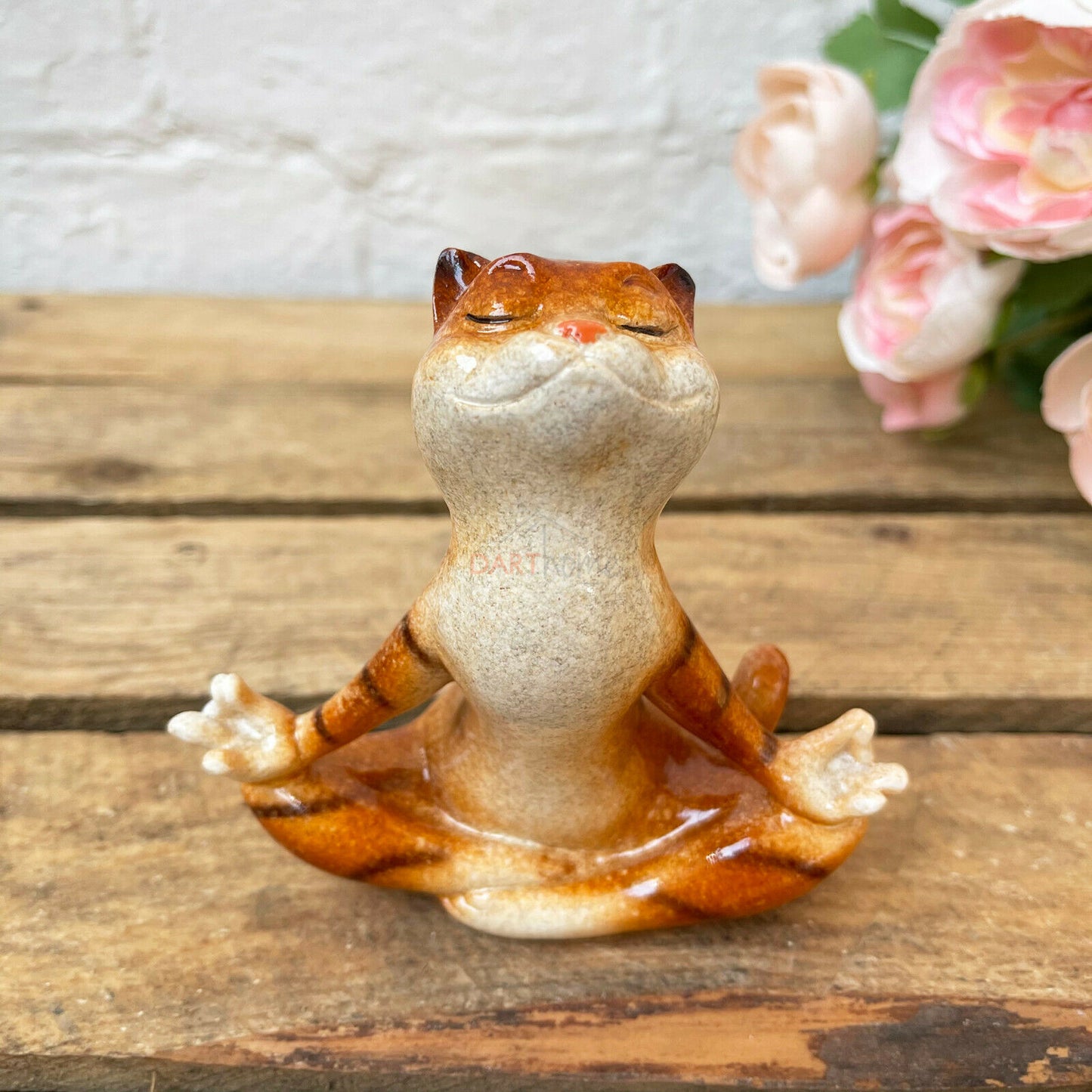 Keramik-Yoga-Ingwer-Katzenfigur