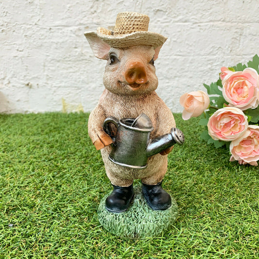 Pig With Watering Can Ornament 21cm