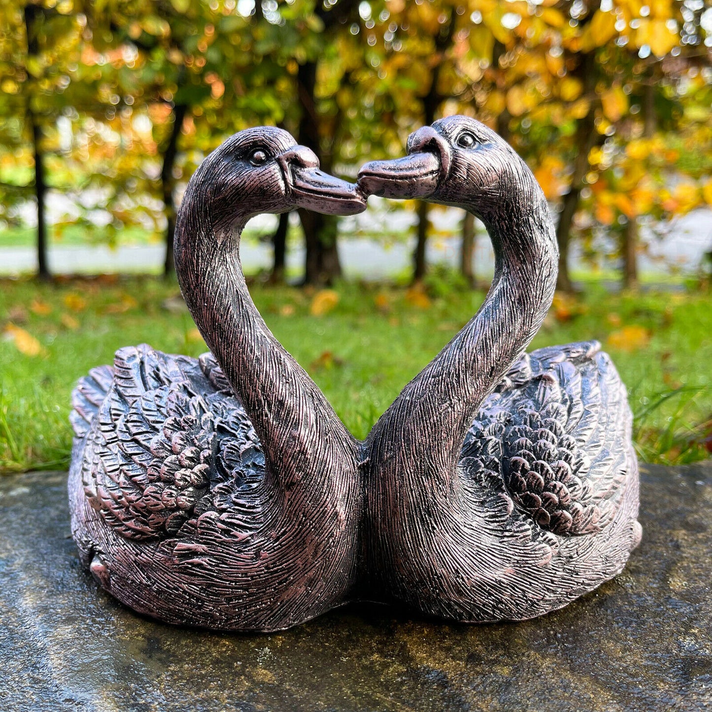 Medium Bronze Effect Resin Loving Swan Decorations 20cm