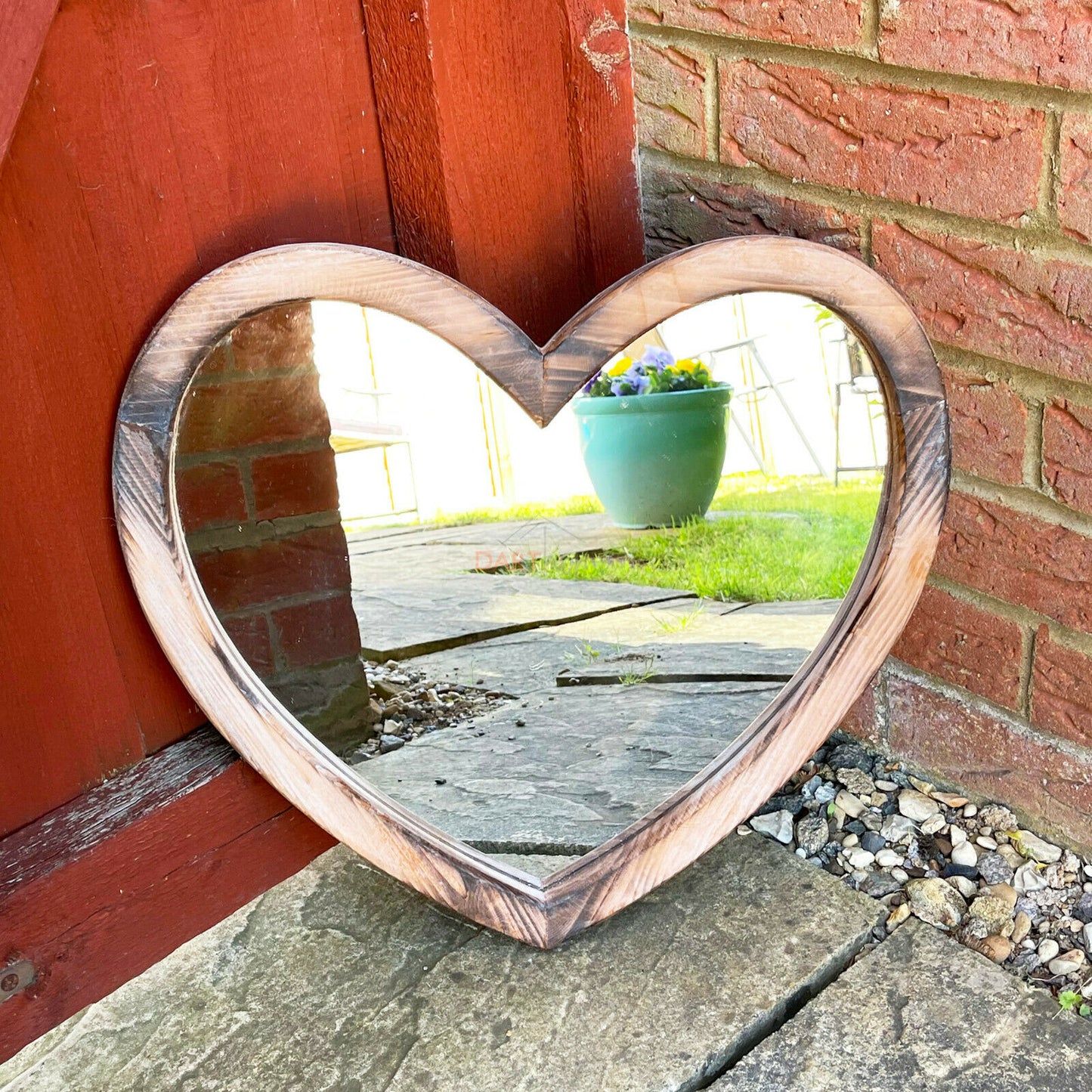Wooden Love Heart Garden Mirror