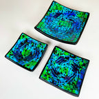 Set Of 3 Blue Glass Mosaic Bowls