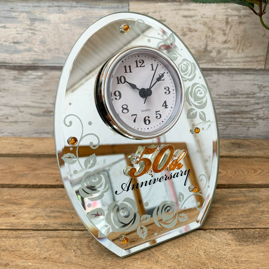 50th Golden Wedding Anniversary Mirror Clock 16cm