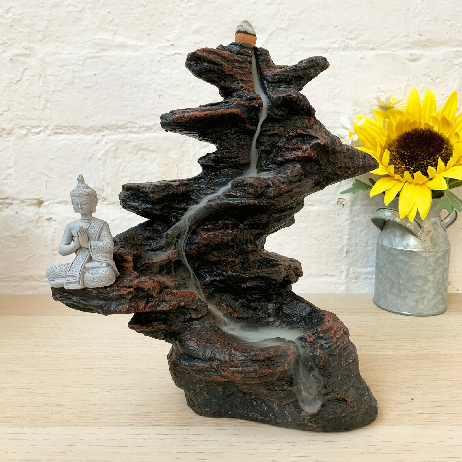 Stone Buddha Incense Backflow Cone Burner Mountain Waterfall