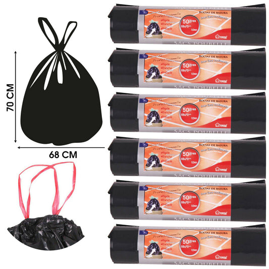 60x 50L Black Dustbin Liner Drawstring Bin Bags