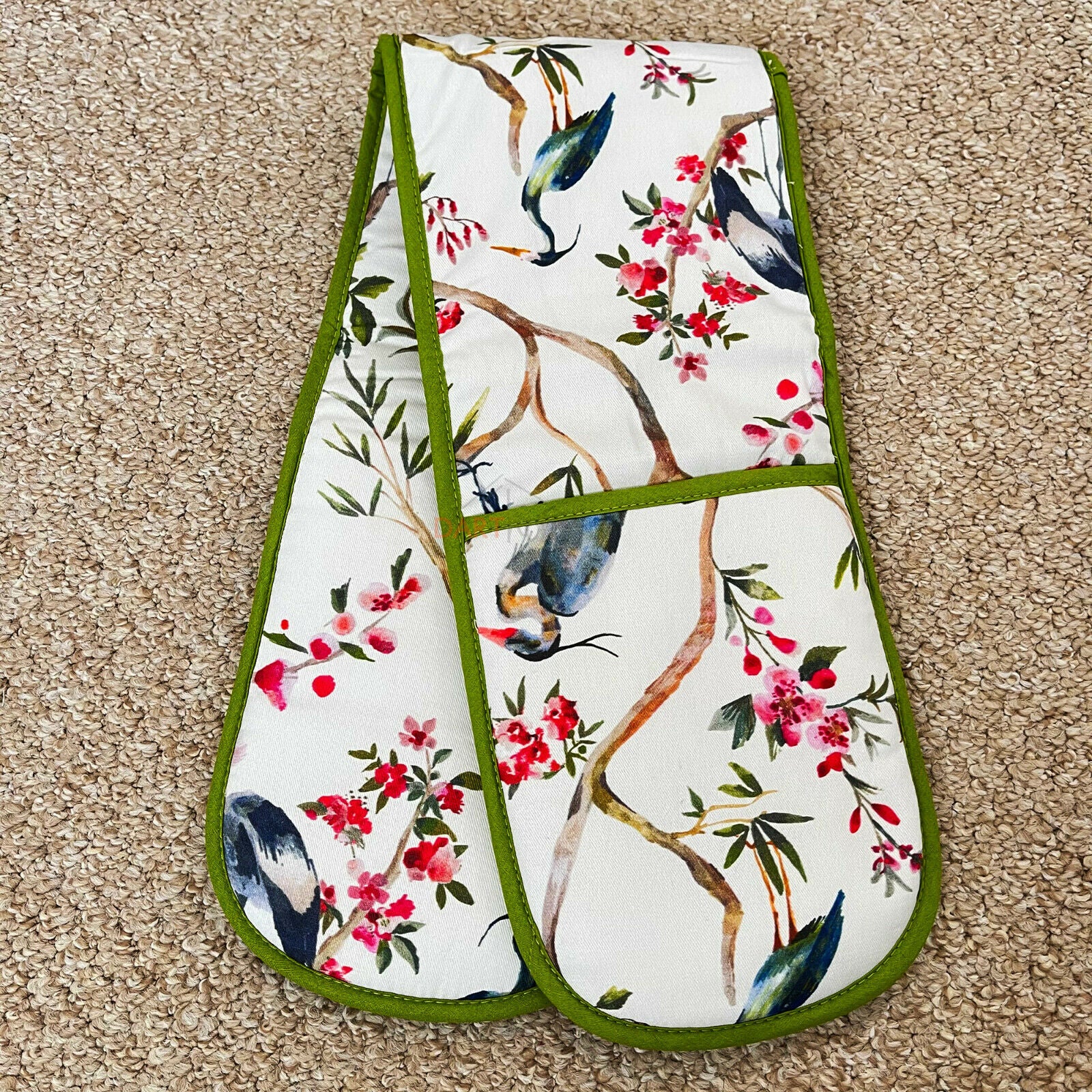 Oriental Birds Cotton Tea Towel & Double Oven Glove Kitchen Set