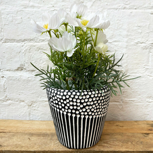 Monochrome Embossed Cement Plant Pot