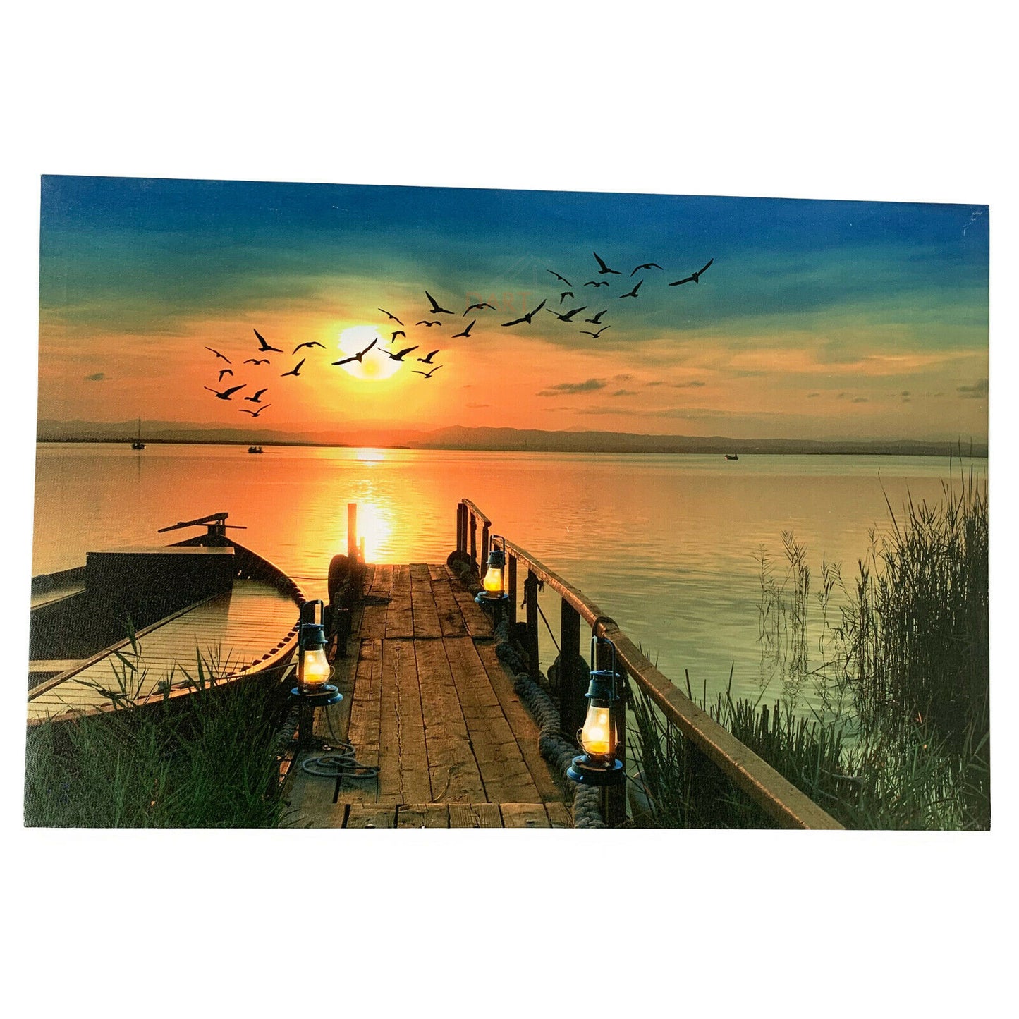 Rechteckiges LED-Leinwandbild „Sunset Boardwalk Sea“ 60 cm