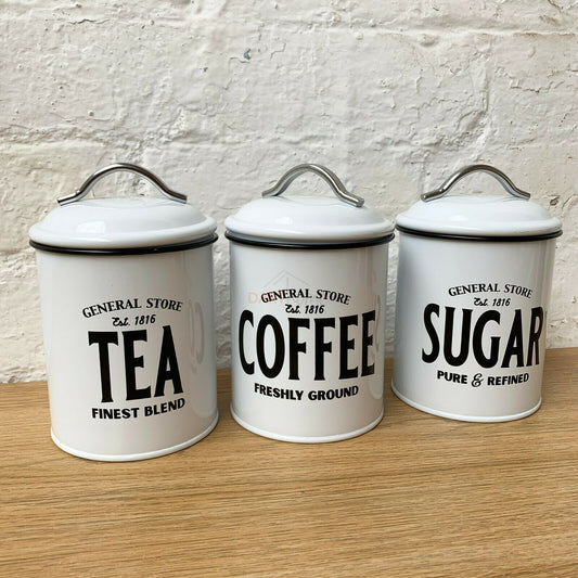 Set Of 3 Traditional Tea Coffee Sugar Canisters