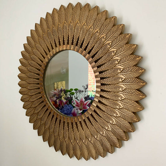 Large Gold Feather Wall Mirror 50cm