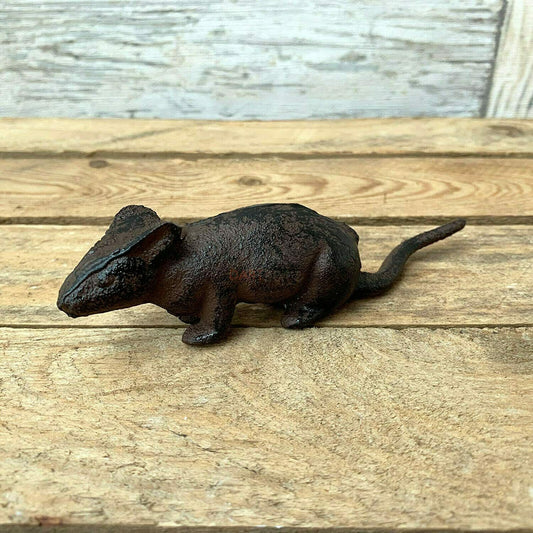 Miniaturfigur aus Gusseisen mit laufender Maus, 14 cm
