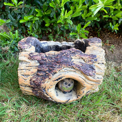 Cement Tree Log Owl Planter