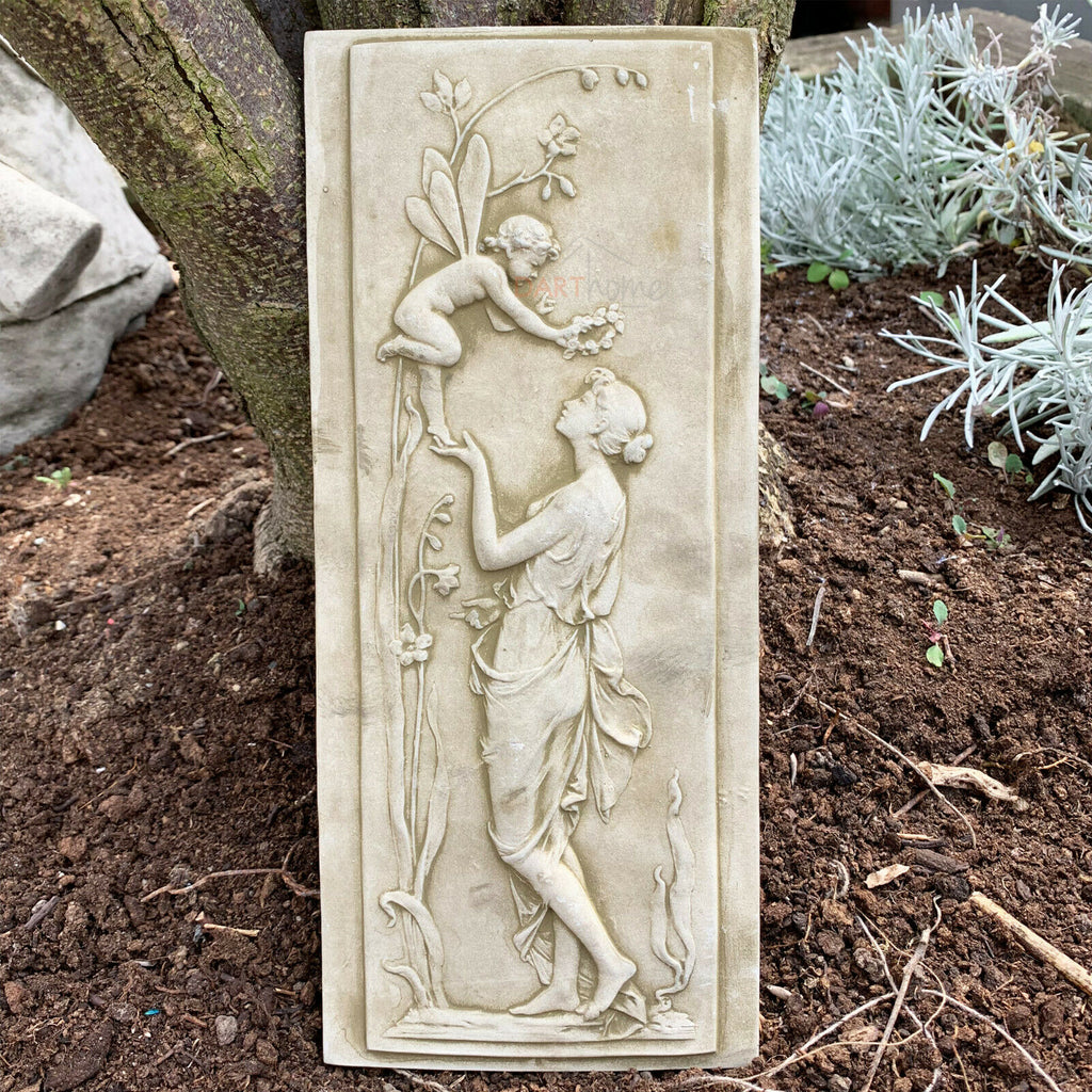Stone Nymph And Angel Cherub Wall Plaque B