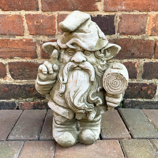 Stone Gnome With Hammer Sculpture