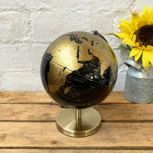 Gold & Black Globe Ornament On Stand 17cm