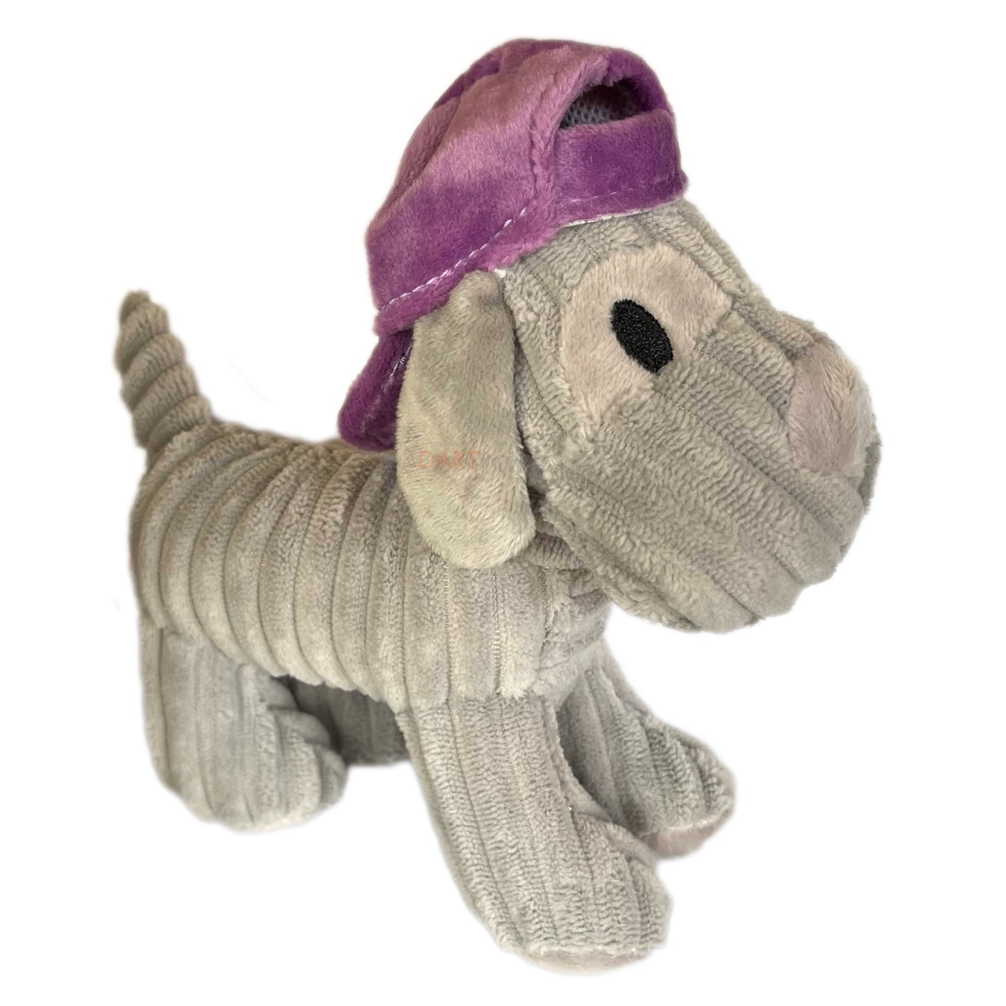 Grey Puppy In Purple Hat Plush Novelty Dog Toy 19cm