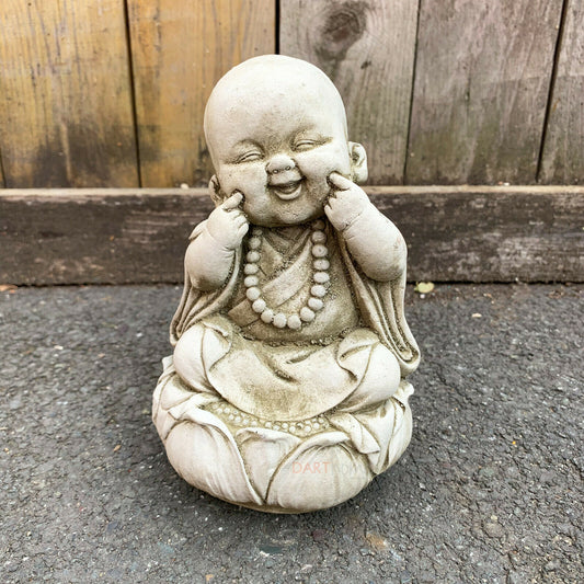 Skulptur eines glücklichen Mönchs aus Stein
