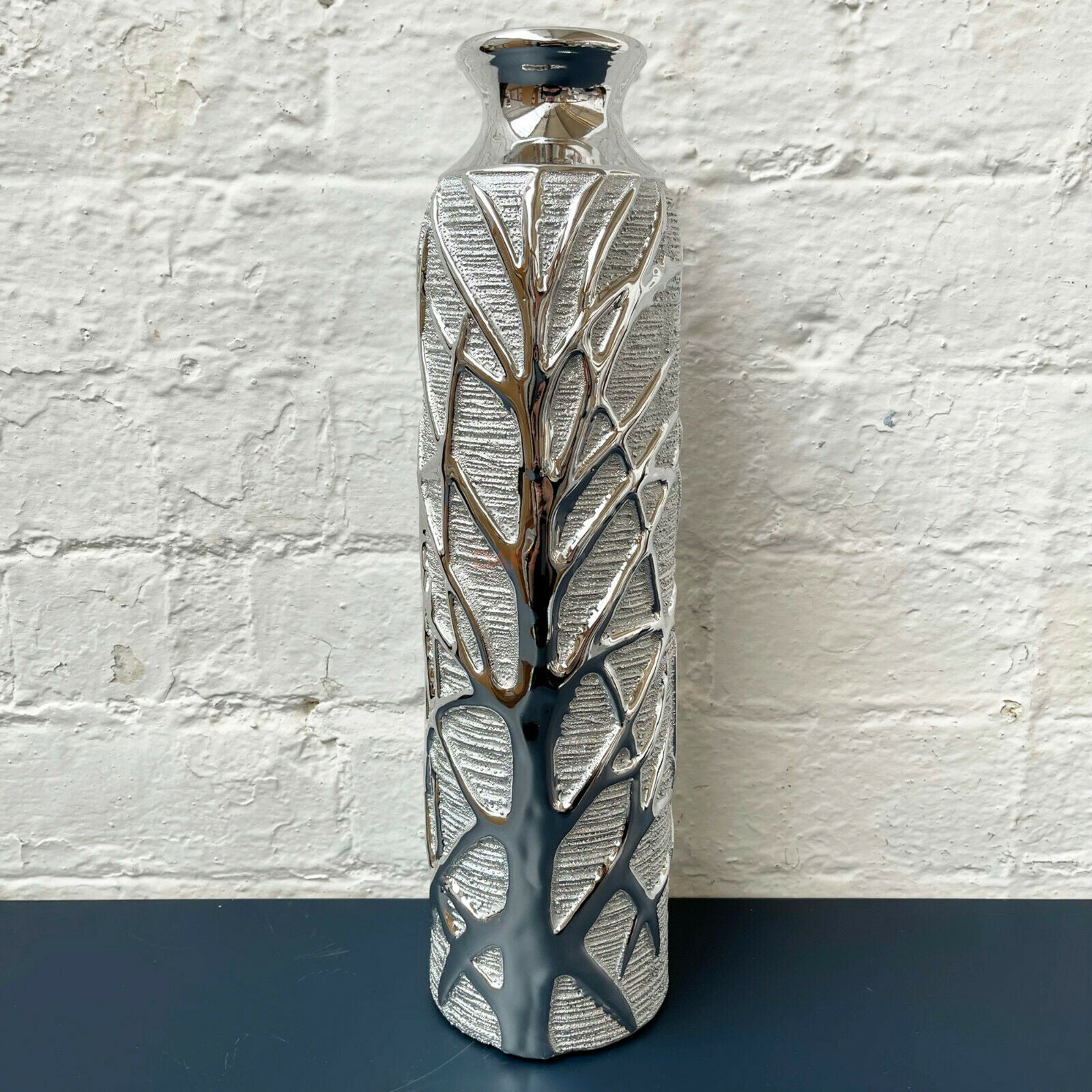 Champagne Silver Tall Woodland Leaves Flower Vase 40cm