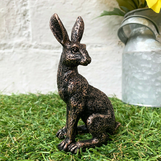 Miniature Bronze Resin Long Eared March Hare Garden Figurine