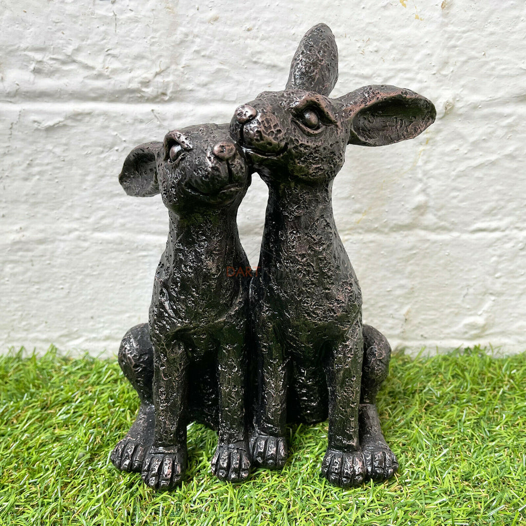 Bronze Joined Hare Couple Sculpture