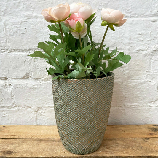 Cement Tall Diamond Plant Pot 17cm - Green & Gold