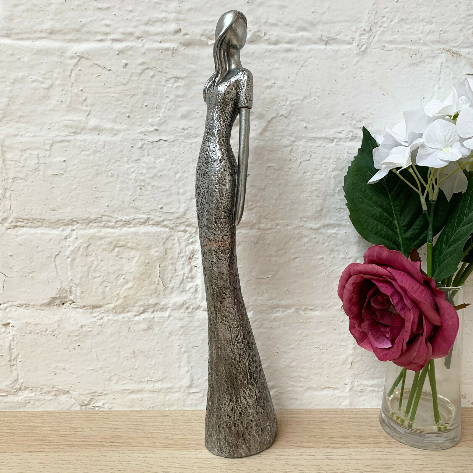 Silver Resin Standing Elegant Lady Figurine