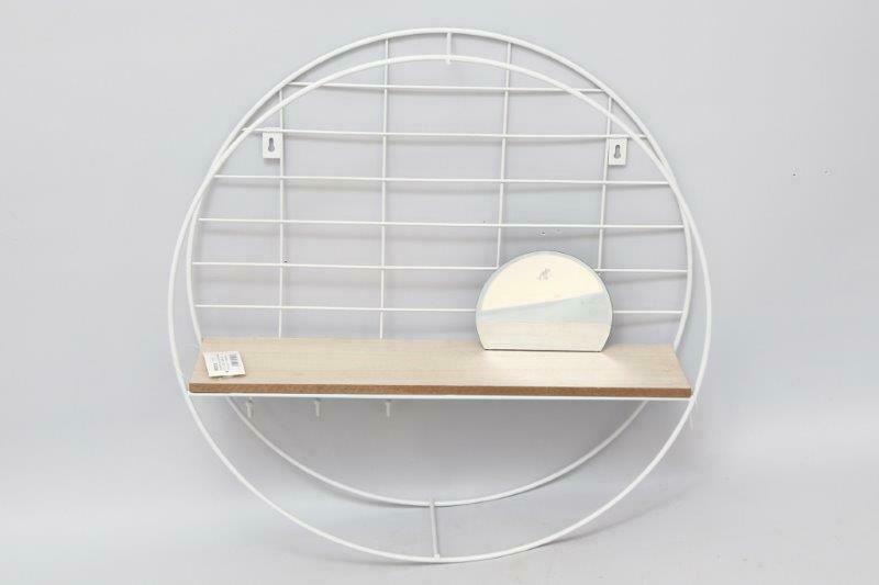 White Wall Shelf With Mirror & Key Hooks