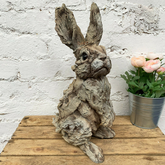 Wood Effect Hare Sculpture