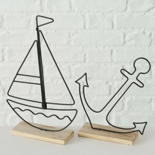 Set Of 2Wire Metal & Wood Nautical Bathroom Ornaments