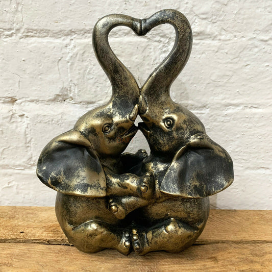 Distressed Gold Resin Love Elephant Ornament