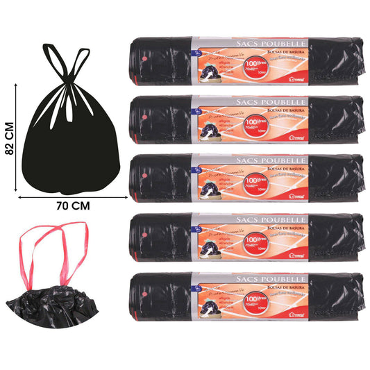 50 x 100L Heavy Duty Strong Black Dustbin Liner Drawstring Bin Bags