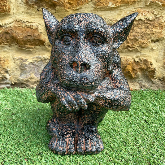 Vintage Bronze Resin Gargoyle Garden Statue