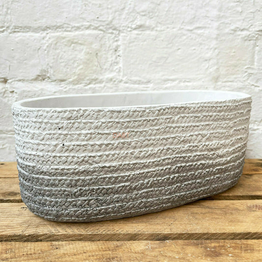 Grey Oval Cement Rope Trough Pot