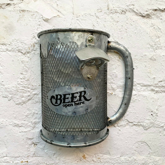 Beer Stein Wall Bottle Opener With Top Collector