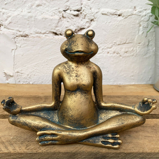 Stehender, goldfarbener, meditierender Yoga-Frosch, 17 cm