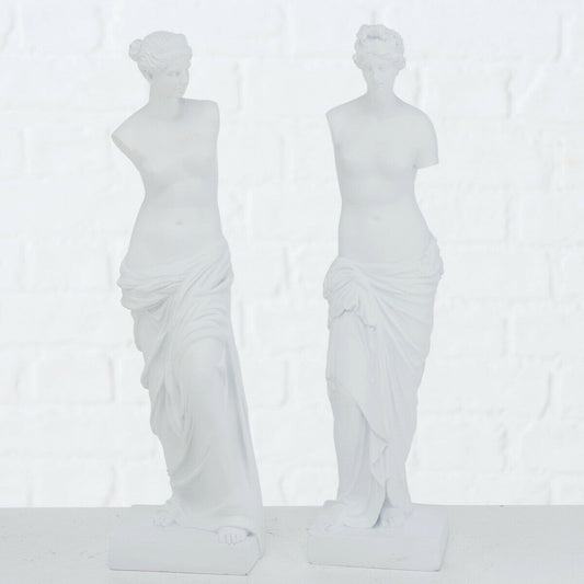 Set mit 2 antiken stehenden Venusstatuen aus weißem Stein, 30 cm