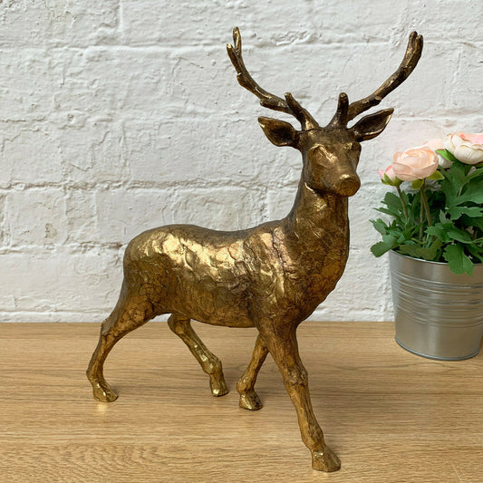 Antique Gold Reindeer Home Sculpture 35cm